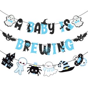 halloween a baby is brewing banner halloween baby shower party decorations 3pcs blue and black a baby is brewing banners for boy halloween party spooky ghost boo theme party pumpkin bat witch theme baby shower supplies