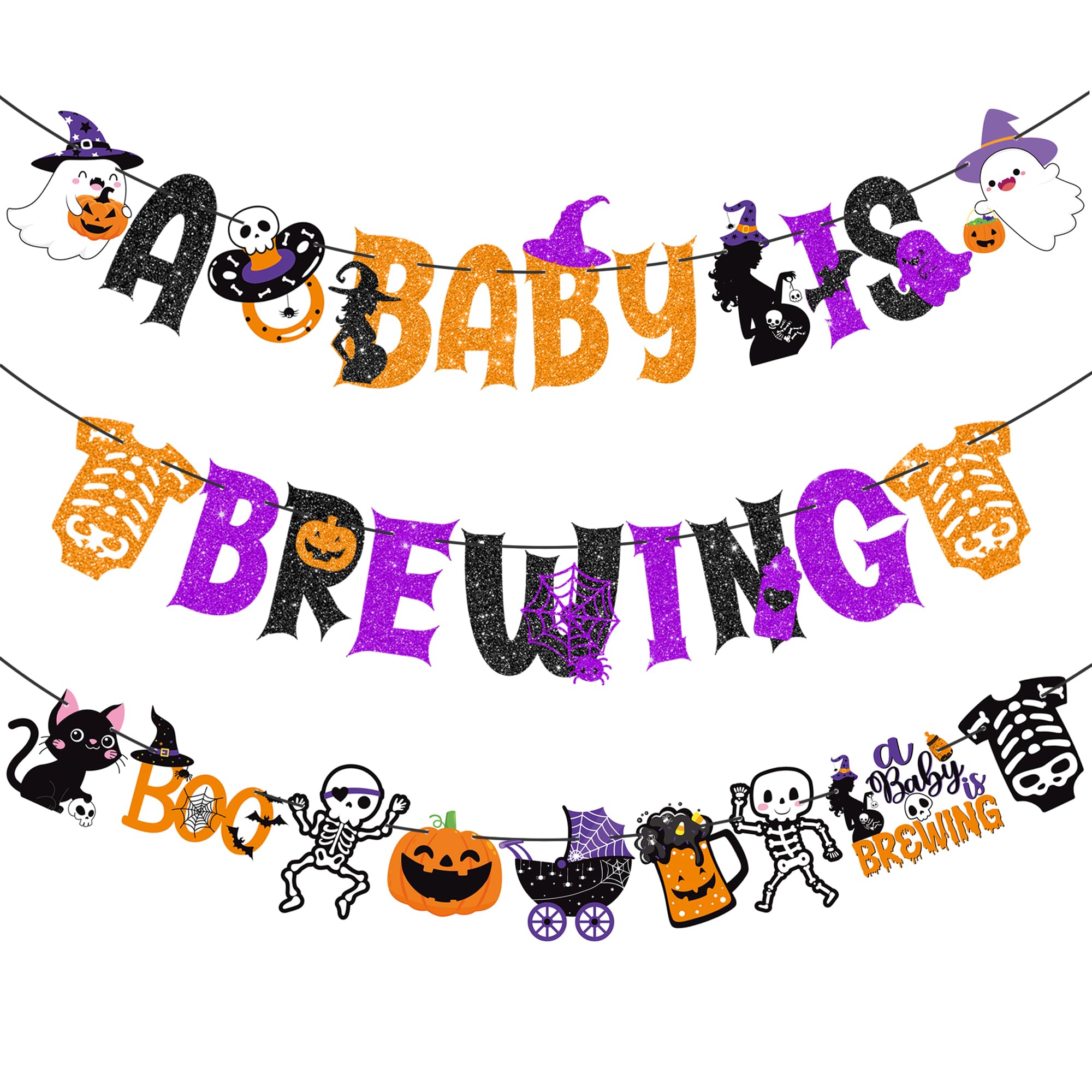 A Baby is Brewing Halloween Banners 3Pcs Halloween Baby Shower Party Decorations Halloween Baby Brewing Banners A Little Boo Baby Shower Decorations for Pregnant Gender Reveal Party Supplies