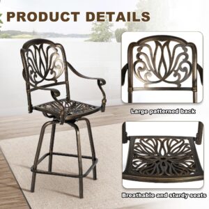 Grepatio Outdoor Cast Aluminum Swivel Bar Stools Set of 2, Patio Height Bartools Chairs, 2 Piece Patio High Dining Bistro Chairs for Garden Backyard with Cushion (Khaki)