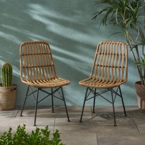 Christopher Knight Home Sawtelle Assisi Indoor Wicker Dining Chairs (Set of 2), 18.25 "W x 24 "D x 35 "H, Light Brown + Black