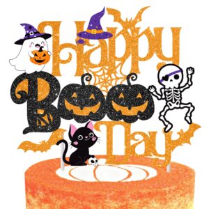 Halloween Happy Boo Day Cake Topper Black Orange Ghost Little Boo Birthday Party Decoration Halloween Theme Baby Shower Party Cake Topper for Bat Pumpkin Witch Theme Birthday Party Supplies