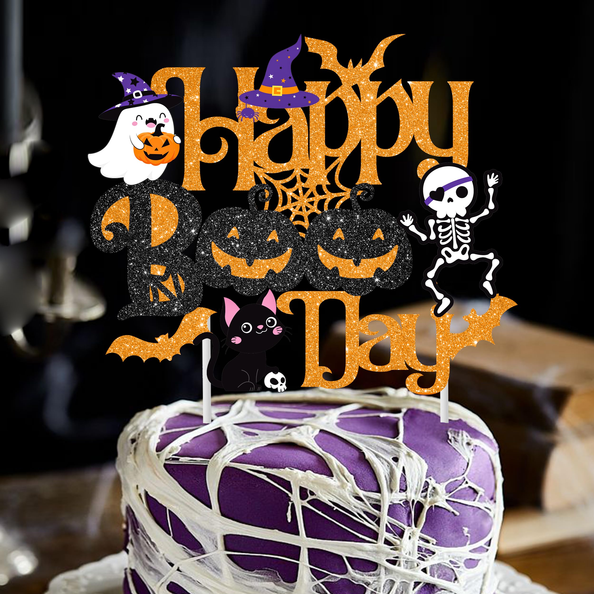 Halloween Happy Boo Day Cake Topper Black Orange Ghost Little Boo Birthday Party Decoration Halloween Theme Baby Shower Party Cake Topper for Bat Pumpkin Witch Theme Birthday Party Supplies