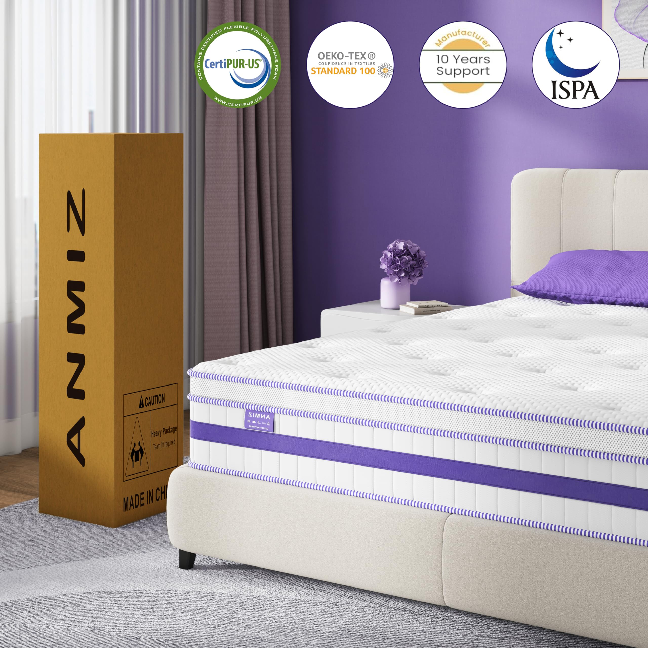 ANMIZ Queen Size Mattresses,14 inch Hybrid Memory Foam Queen Mattress in a box, Medium Firm Mattresses Queen Size for Pressure Relief & Cool Sleep, Pocket Innerspring, Motion Isolation, Mattress Queen