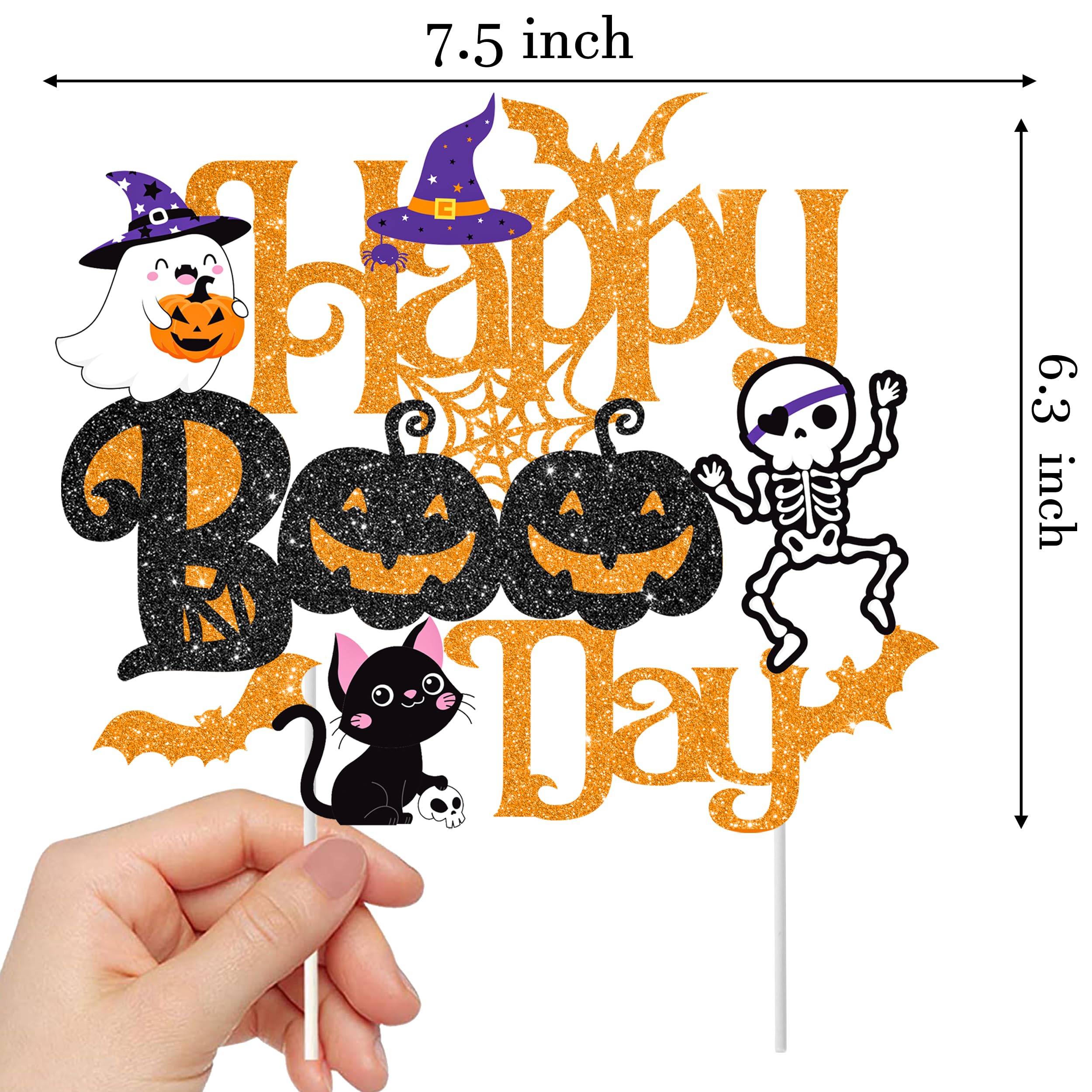 Halloween Happy Boo Day Cake Topper Black Orange Ghost Little Boo Birthday Party Decoration Halloween Theme Baby Shower Party Cake Topper for Bat Pumpkin Witch Theme Birthday Party Supplies