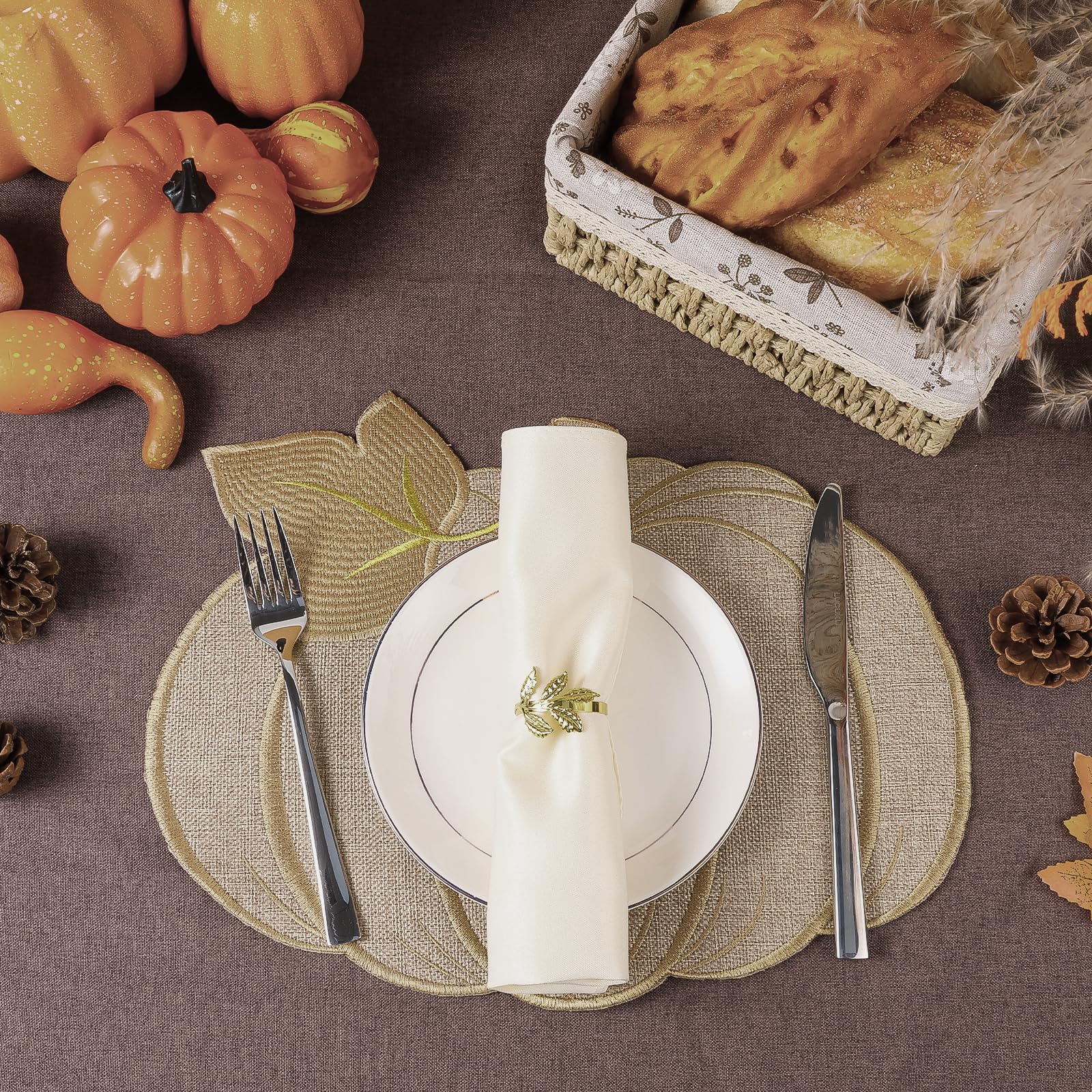 Fall Thanksgiving Pumpkin Placemats Set of 6 Fall Autumn Table Decorations Indoor Farmhouse Harvest Pumpkins Table Round Placemats for Party Kitchen Dinning