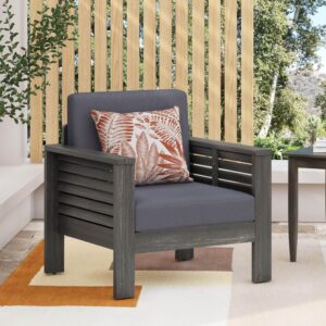 Christopher Knight Home Louver Outdoor Acacia Wood Club Chairs with Cushions, 32 "W x 27.75 "D x 27.75 "H, Dark Gray