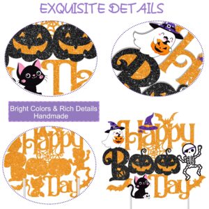 Halloween Happy Boo Day Cake Topper Black Orange Ghost Little Boo Birthday Party Decoration Halloween Theme Baby Shower Party Cake Topper for Bat Pumpkin Witch Theme Birthday Party Supplies