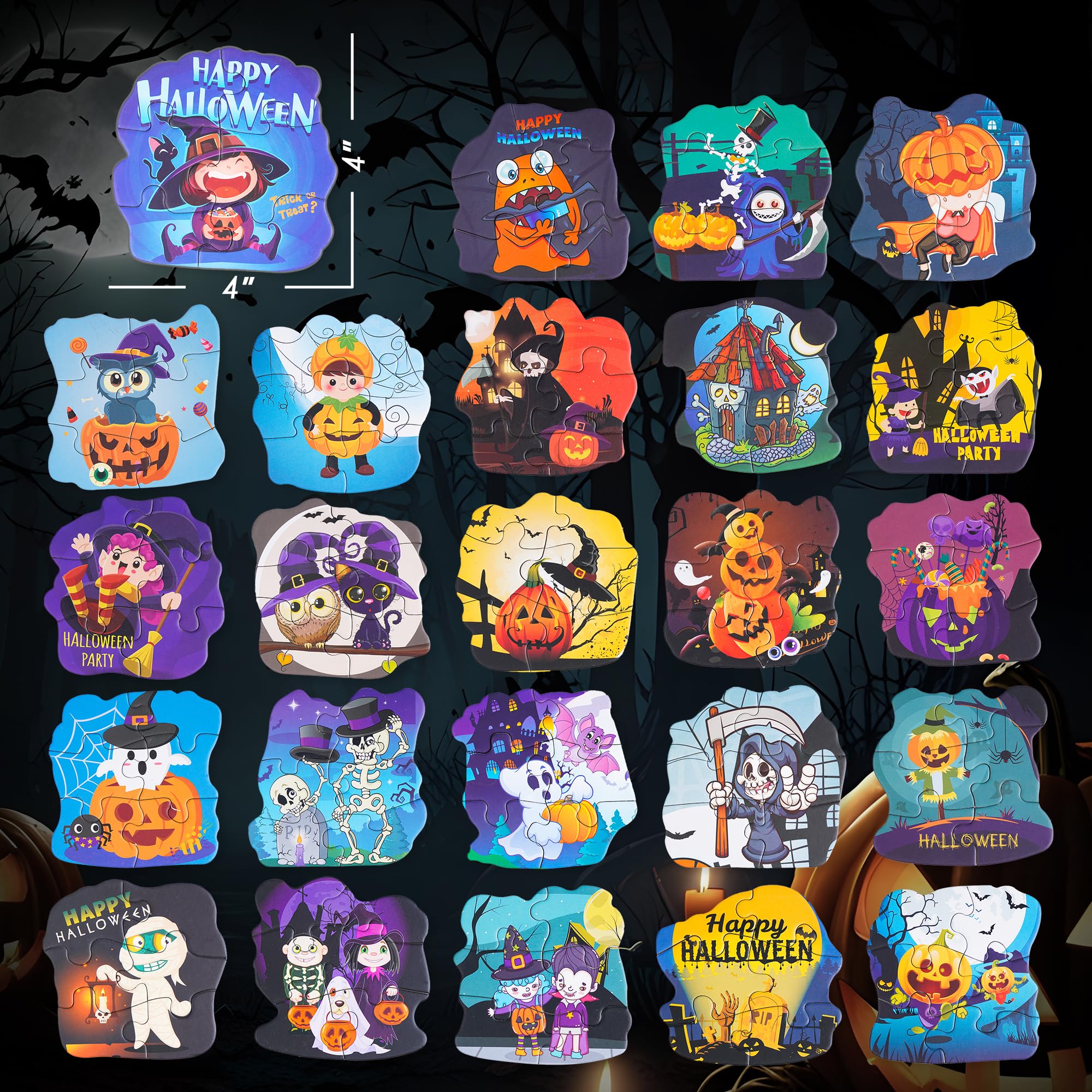 Autpvcol Halloween Party Favors, 24Pack 144Pcs Jigsaw Puzzles Halloween Toys For Trick Or Treat, Halloween Goodie Bag Fillers, Halloween Puzzle Halloween Gifts For Kids,School Classroom Reward