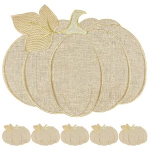 Fall Thanksgiving Pumpkin Placemats Set of 6 Fall Autumn Table Decorations Indoor Farmhouse Harvest Pumpkins Table Round Placemats for Party Kitchen Dinning