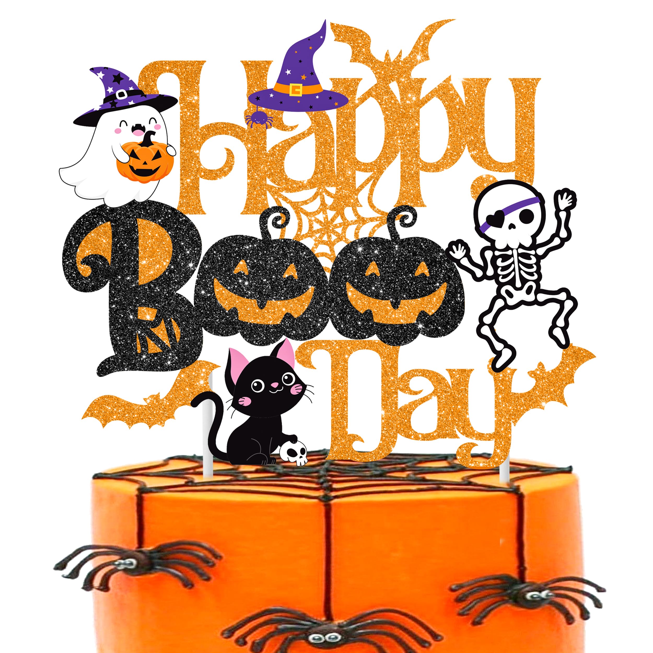 Halloween Happy Boo Day Cake Topper Black Orange Ghost Little Boo Birthday Party Decoration Halloween Theme Baby Shower Party Cake Topper for Bat Pumpkin Witch Theme Birthday Party Supplies