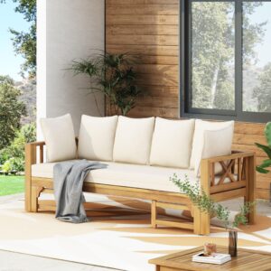 Christopher Knight Home Varney Outdoor Extendable Acacia Wood Daybed Sofa, Teak and Beige