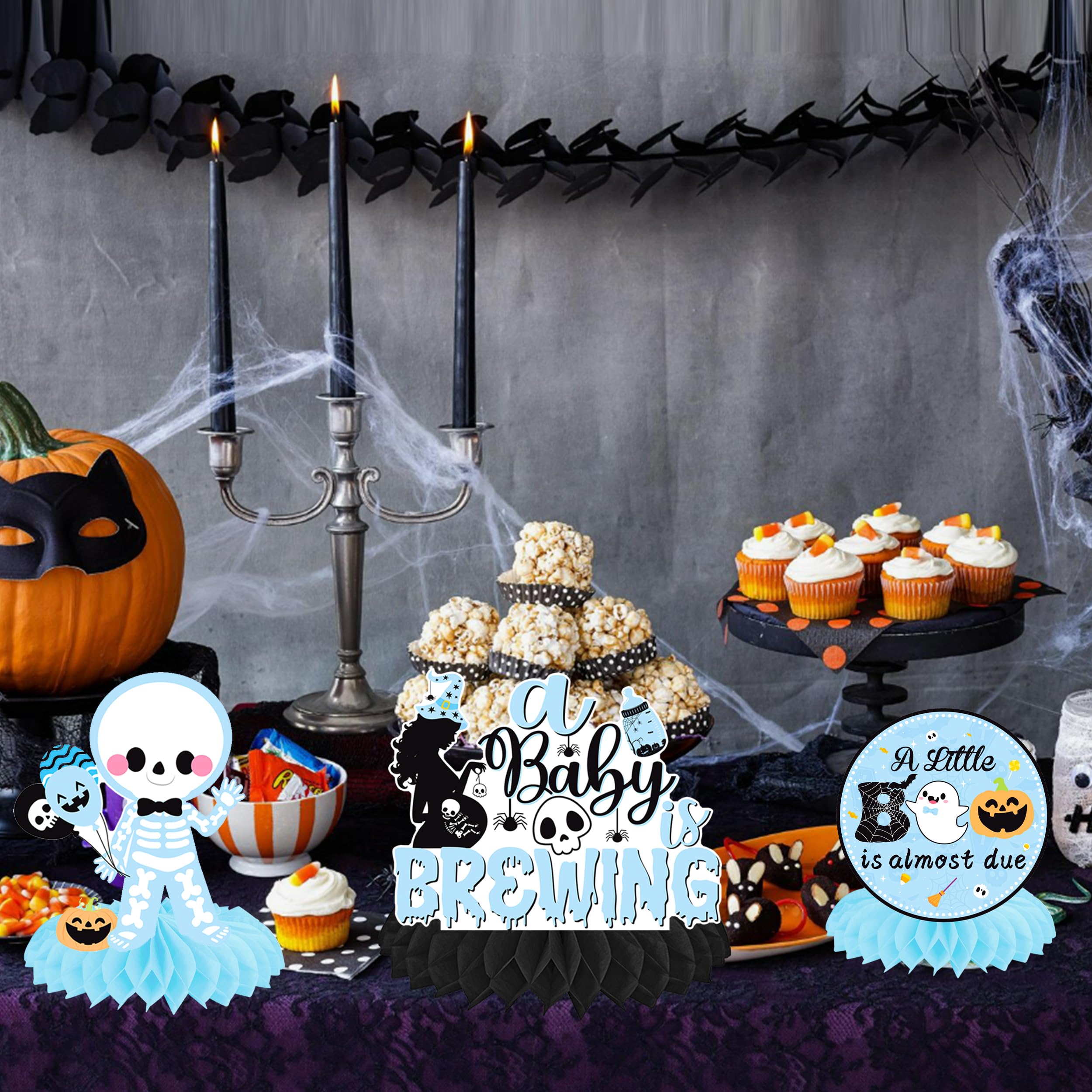 Halloween Honeycomb Centerpieces Halloween Baby Shower Decorations for Boy Halloween Ghost Boo Theme Table Centerpieces for Halloween A Baby is Brewing Party Pumpkin Bat Witch Theme Party Supplies