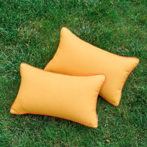 LIGICKY Pack of 2 Yellow Outdoor Waterproof Throw Pillow Covers Decorative Orange Edge Rectangle Pillows Cushion Case Outside Pillowcase for Patio Couch Tent Sunbrella (12x20 inch)