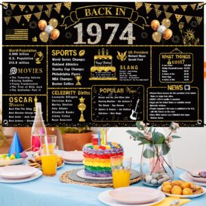 VERAT 50th Birthday Decorations for Men Women, Back in 1974 Birthday Banner, Black Gold 50 Year Old Birthday Party Poster Supplies 1974 Backdrop Photography Background