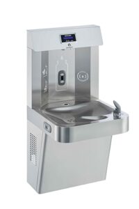 avalon wall mounted water fountain with bottle filling station, high capacity cooling, sensor dispensing, self cleaning, digital bottle counter display, dual filtration, ada compliant