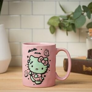 Silver Buffalo Sanrio Hello Kitty Halloween Frankenstein Wax Resist Ceramic Pottery Mug, 17 Ounces