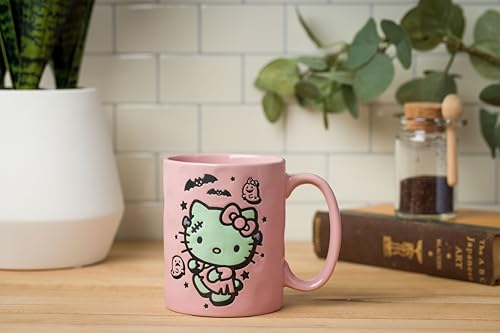 Silver Buffalo Sanrio Hello Kitty Halloween Frankenstein Wax Resist Ceramic Pottery Mug, 17 Ounces