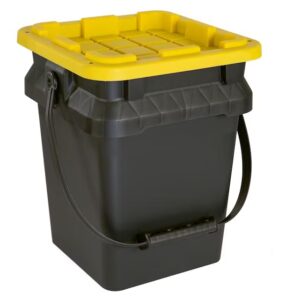 Generic Commander Medium 5-Gallon (20-Quart) Black/Yellow Heavy Duty Tote with Hinged Lid - Lockable, Durable Polypropylene, Lightweight, Easy Access Storage Box