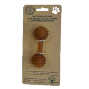 indipets studded dumbbell fetch & chew toy for dogs: durable, safe, plant-derived toy made with 100% natural rubber | natural (pn: 60013)