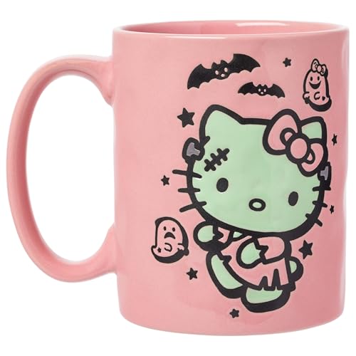 Silver Buffalo Sanrio Hello Kitty Halloween Frankenstein Wax Resist Ceramic Pottery Mug, 17 Ounces