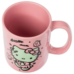 Silver Buffalo Sanrio Hello Kitty Halloween Frankenstein Wax Resist Ceramic Pottery Mug, 17 Ounces