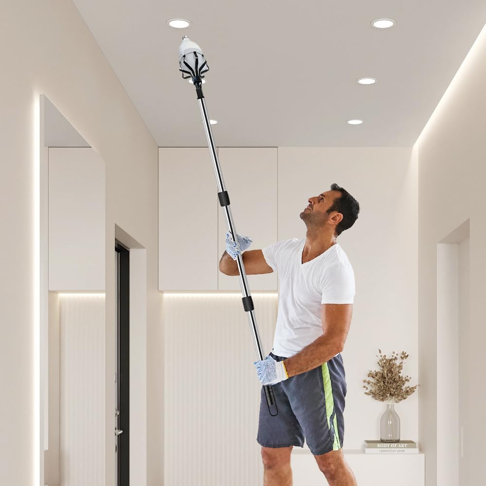 maytopia 12FT Light Bulb Changer for high Ceilings,Light Bulb Changer with Pole,High Reach Light Bulb Extension Pole Changer with Baskets and Suction Cup for Recessed Lights