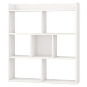 LOKO 7-Cube Bookcase, 4-Tier Storage Display Shelf with Anti-Tipping Kits, Freestanding Wooden Floor Standing Unit, Modern Open-Back Bookshelf for Living Room, Kids Room, Study, Office (1, White)