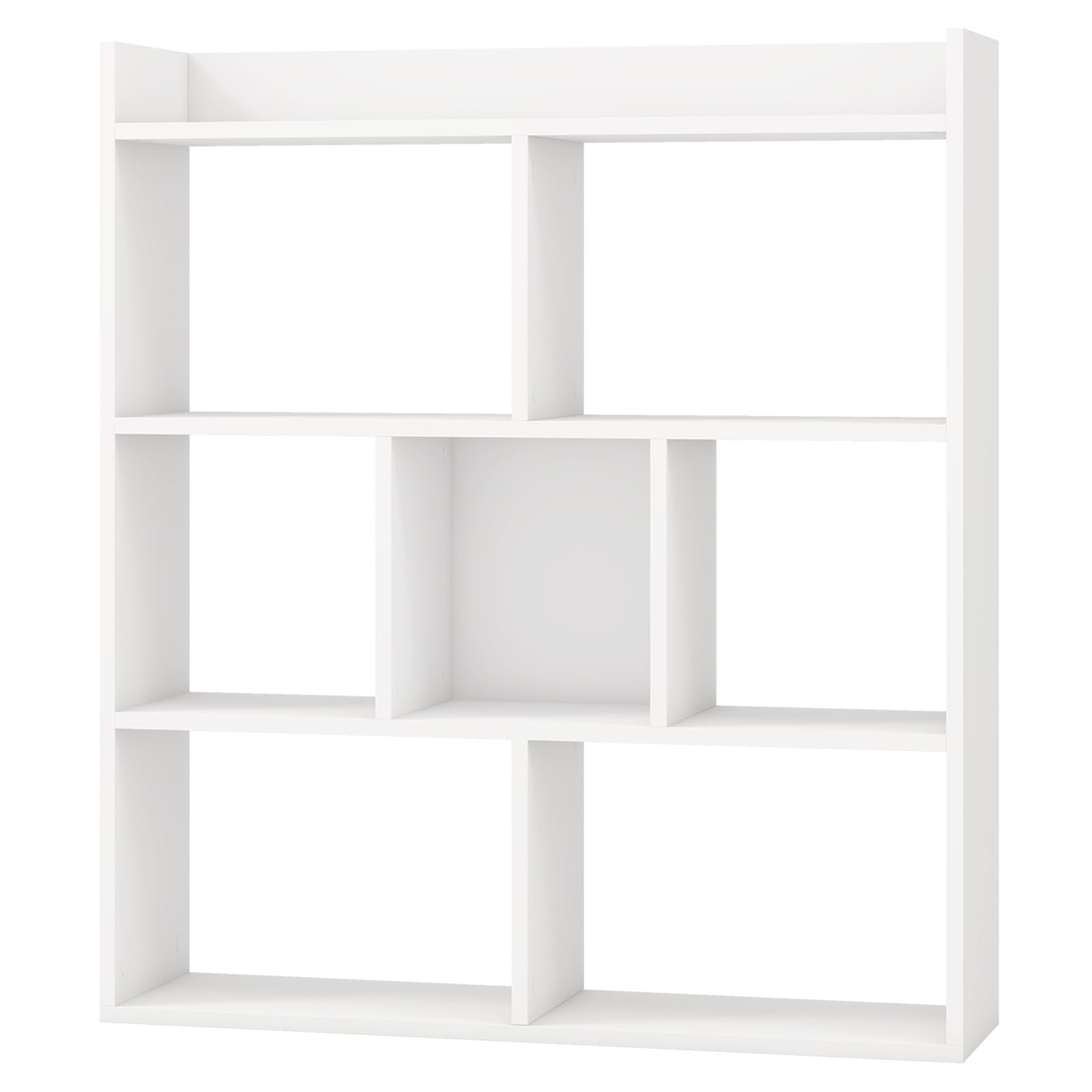 LOKO 7-Cube Bookcase, 4-Tier Storage Display Shelf with Anti-Tipping Kits, Freestanding Wooden Floor Standing Unit, Modern Open-Back Bookshelf for Living Room, Kids Room, Study, Office (1, White)