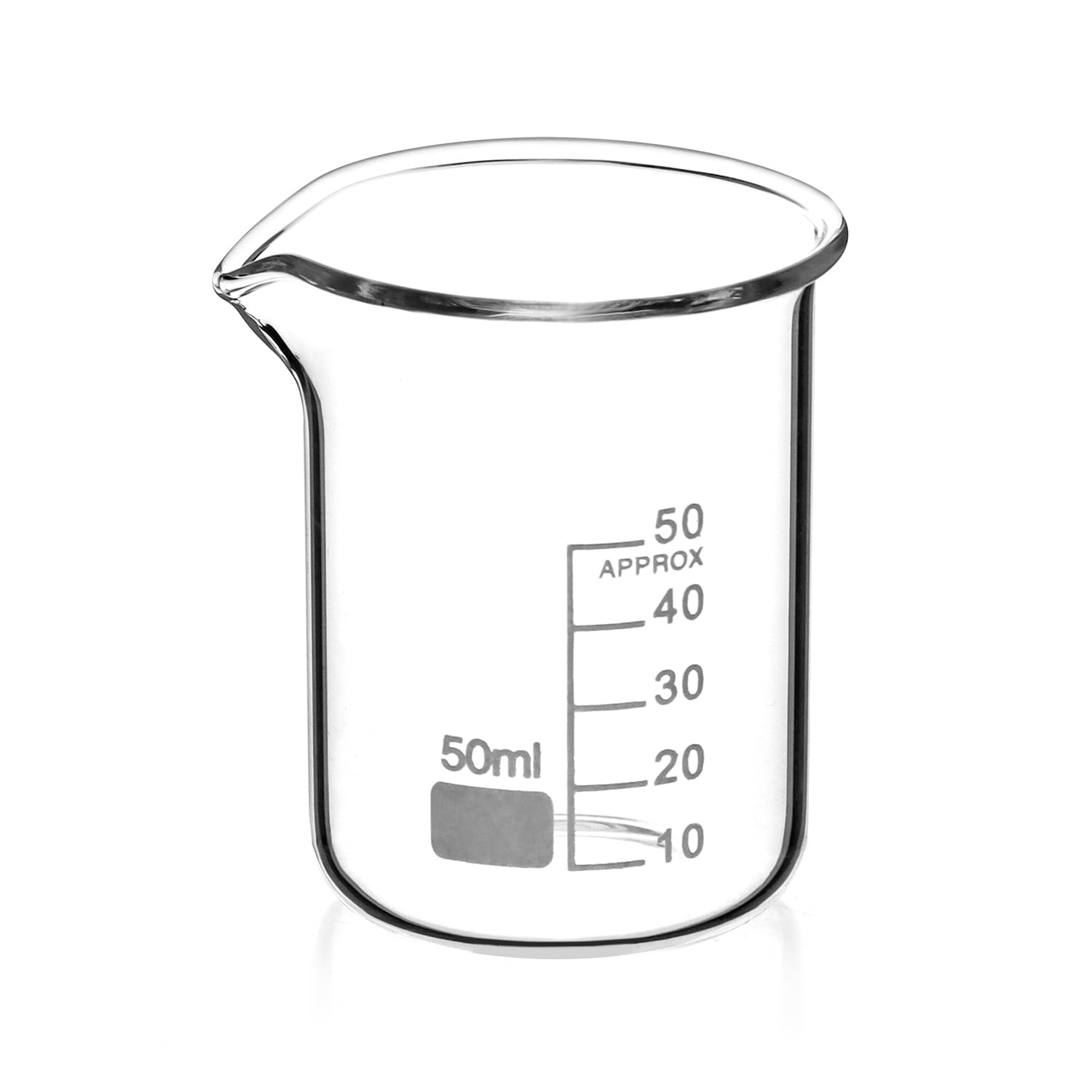 QWORK Sturdy Glass Beaker Set, 1.7oz (50ml), Pack of 6, 3.3 Borosilicate Griffin Low Form with Printed Graduations and Large Marking Spot