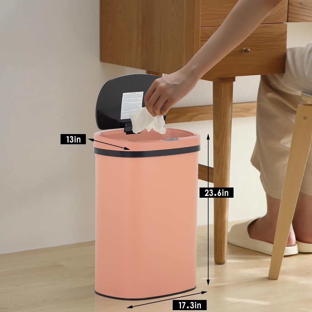 Kitchen Trash Can with Lid, 13 Gallon Automatic Garbage Can for Bathroom Bedroom Home Office 50 Liter Touch Free High-Capacity Brushed Waste Bin