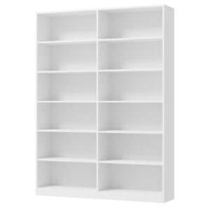 FACBOTALL Bookshelf and Bookcase, 6-Tier Double Wide Bookshelves,Freestanding Display Storage Shelves, Tall Bookcases for Home Decor Bedroom, Living Room, Home Office,White