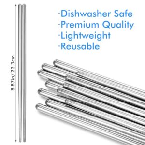 6Pairs Chopsticks Stainless Steel Chopsticks Metal Silver Chopsticks Metal Chopsticks Reusable Dishwasher Silver Reusable Chopsticks Japanese Korean Chinese Chopstick for Dinner Lightweight Non-Slip