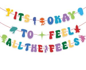 inside birthday party decorations banner diy it's okay to feel all the feels hanging banner for colorful cute theme party supplies for fireplace mantel wall decorations