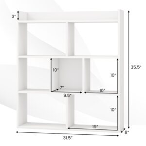 LOKO 7-Cube Bookcase, 4-Tier Storage Display Shelf with Anti-Tipping Kits, Freestanding Wooden Floor Standing Unit, Modern Open-Back Bookshelf for Living Room, Kids Room, Study, Office (1, White)