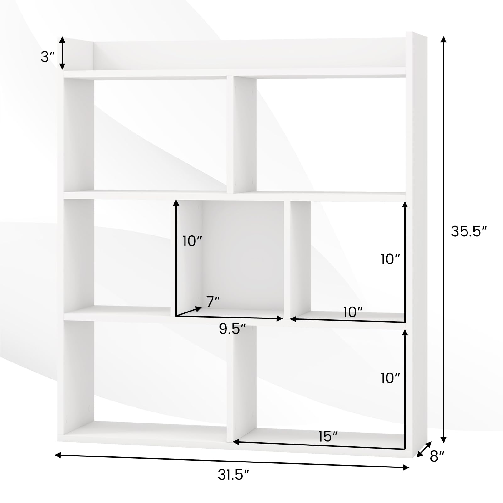 LOKO 7-Cube Bookcase, 4-Tier Storage Display Shelf with Anti-Tipping Kits, Freestanding Wooden Floor Standing Unit, Modern Open-Back Bookshelf for Living Room, Kids Room, Study, Office (1, White)