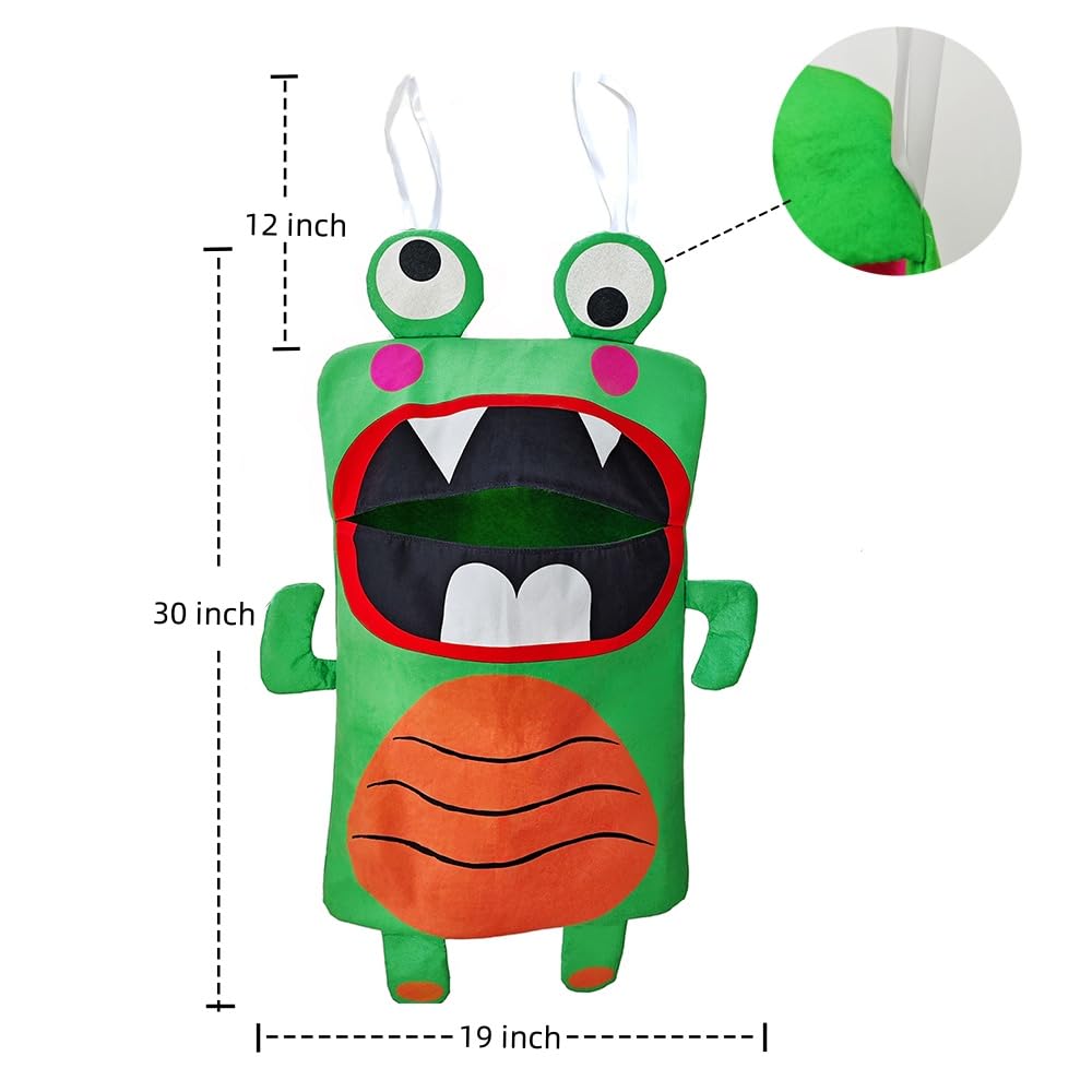 Trantranapa 42 x 19” Funny Frog shape Door Hanging Laundry Hamper Bag with Adjustable Handle Wall-mounted Storage Bag For Clothes Toy Laundry Closet Collector over the door hamper Bag (Frog Shape)