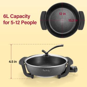 Food Party Electric Hot Pot Skillet Hotpot Pot Electric Cooker Shabu Shabu Pot 110V Non-Stick 6L BPA FREE Fondue Chinese Hot Pot