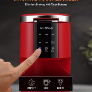 KIDISLE Single Serve Coffee Machine, 3 in 1 Pod Coffee Maker for K Cup Pods & Ground Coffee & Teas, 6 to 14oz Brew Sizes, with 40oz Removable Water Reservoir, Descale Settings, Red