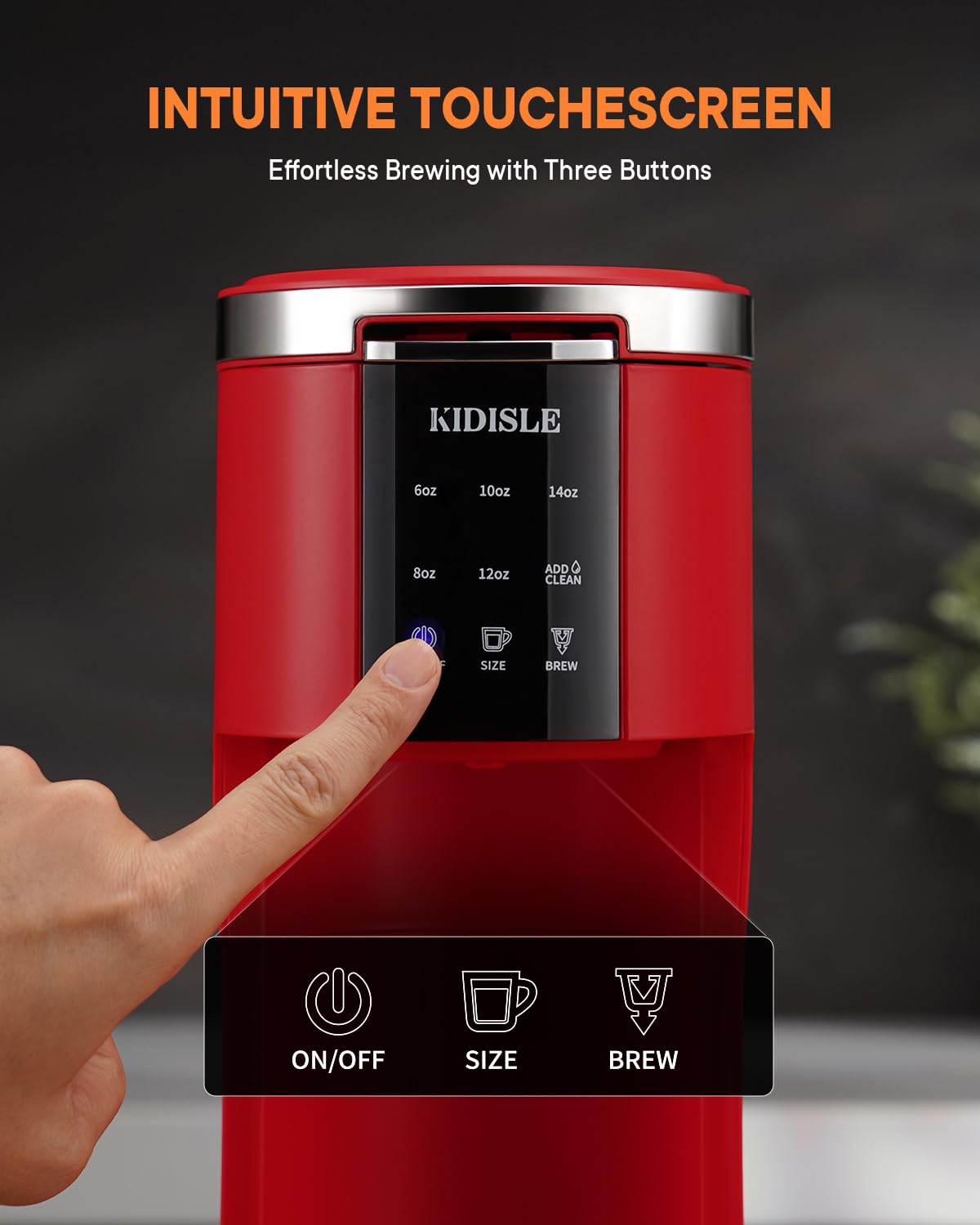 KIDISLE Single Serve Coffee Machine, 3 in 1 Pod Coffee Maker for K Cup Pods & Ground Coffee & Teas, 6 to 14oz Brew Sizes, with 40oz Removable Water Reservoir, Descale Settings, Red