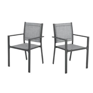 Olaterior Patio Dining Chairs, Outdoor Dining Chair Set of 2, Stackable Outdoor Chairs, All-Weather Textilene Chair with Armrest, Modern Sling Patio Furniture Chair for Lawn Deck, Pool, Mixed Grey