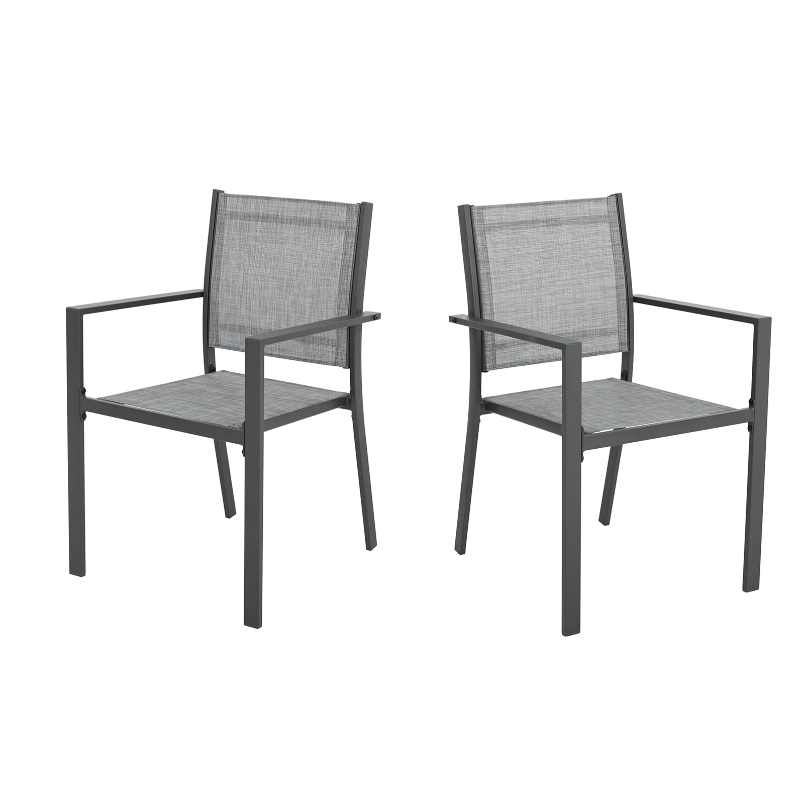 Olaterior Patio Dining Chairs, Outdoor Dining Chair Set of 2, Stackable Outdoor Chairs, All-Weather Textilene Chair with Armrest, Modern Sling Patio Furniture Chair for Lawn Deck, Pool, Mixed Grey