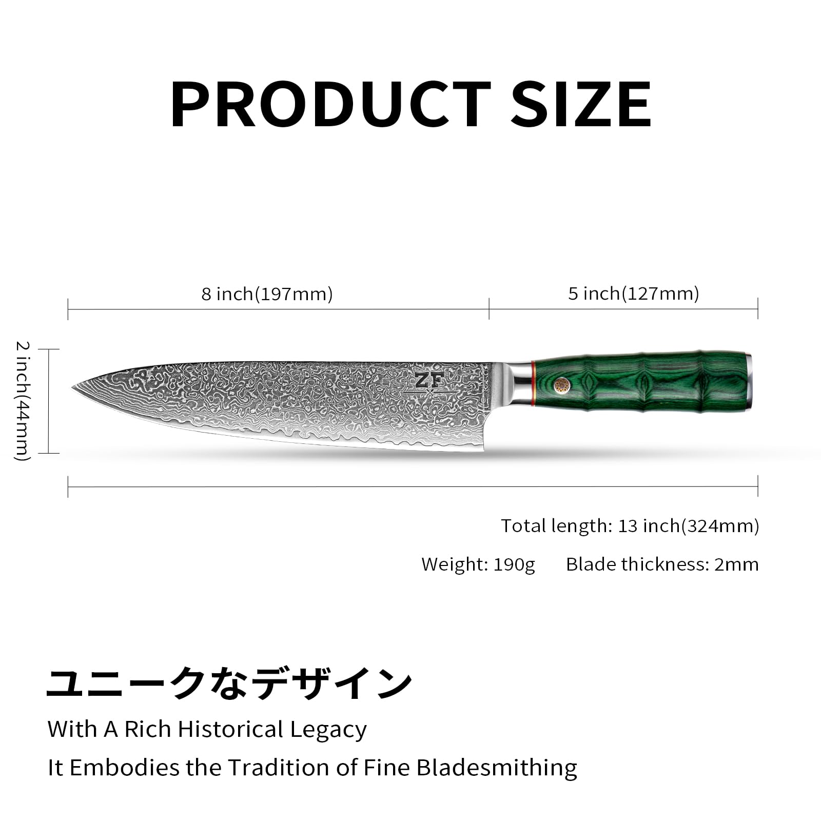 ZF 8 Inch Damascus Kitchen Chef Knife Professional Japanese VG10 Super Steel 67 Layers Santoku Knife Cooking Knife Utility Knife for Meat Vegetable Fruit (YE008)