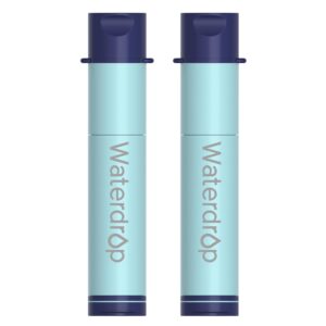 waterdrop water filter straw, water purifier survival for camping, travel, backpacking and emergency preparedness, water filtration system survival, 2 pack, light blue