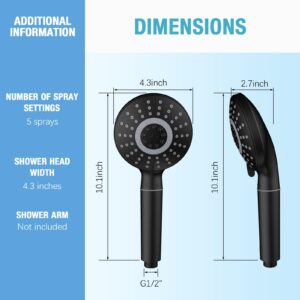 Filtered Shower Head With Handheld, 5 Spray Mode With Filters High Pressure Water Flow Showerhead, Water Softener Filters Beads For Hard Water Remove Chlorine Reduces Dry Itchy Skin-Black.