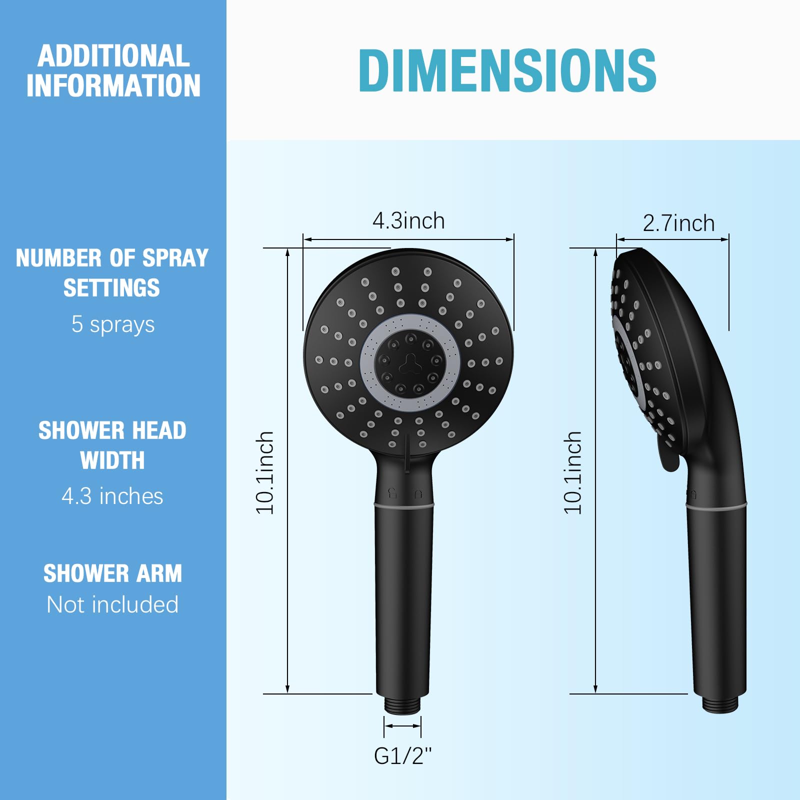 Filtered Shower Head With Handheld, 5 Spray Mode With Filters High Pressure Water Flow Showerhead, Water Softener Filters Beads For Hard Water Remove Chlorine Reduces Dry Itchy Skin-Black.