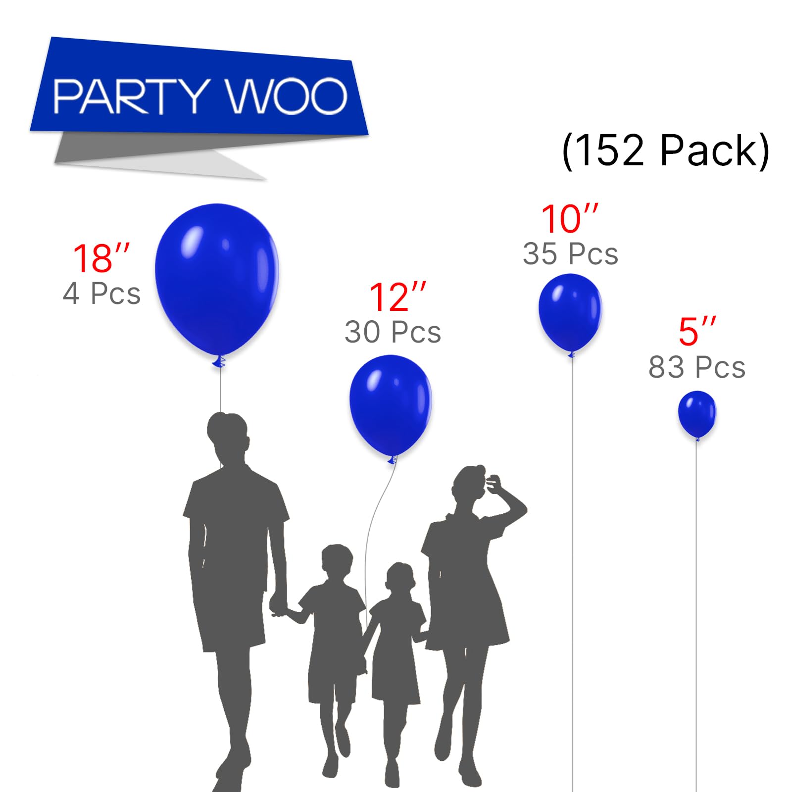 PartyWoo Royal Blue Balloons 152 pcs Blue Balloons Different Sizes Pack of 18 12 10 5 Inch Dark Blue Balloon Arch Kit Balloon Garland for Birthday Graduation Baby Shower Party Decorations Blue-Y59