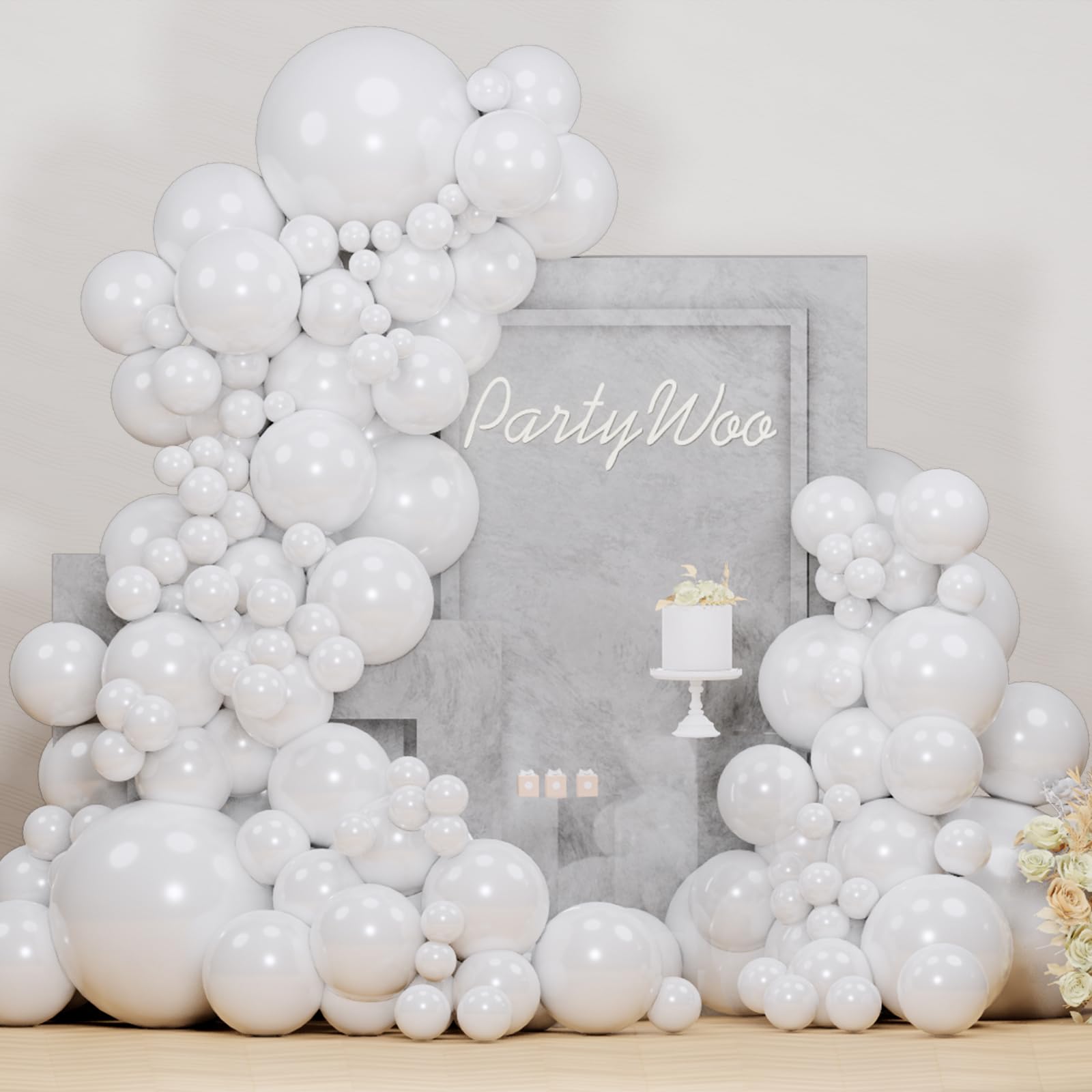 PartyWoo Pearl White Balloons 123 pcs White Balloons Pearl Balloons Different Sizes Pack of 18 12 10 5 Inch White Pearl Balloon Arch Kit Balloon Garland for Wedding Bridal Party Decorations White-Z30