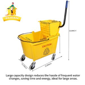 Commercial Mop Bucket with Side-Press Wringer for Floor Cleaning, Restaurants, Offices, and Janitorial Use, 35 Quarts, Yellow,Including One Commercial Mop