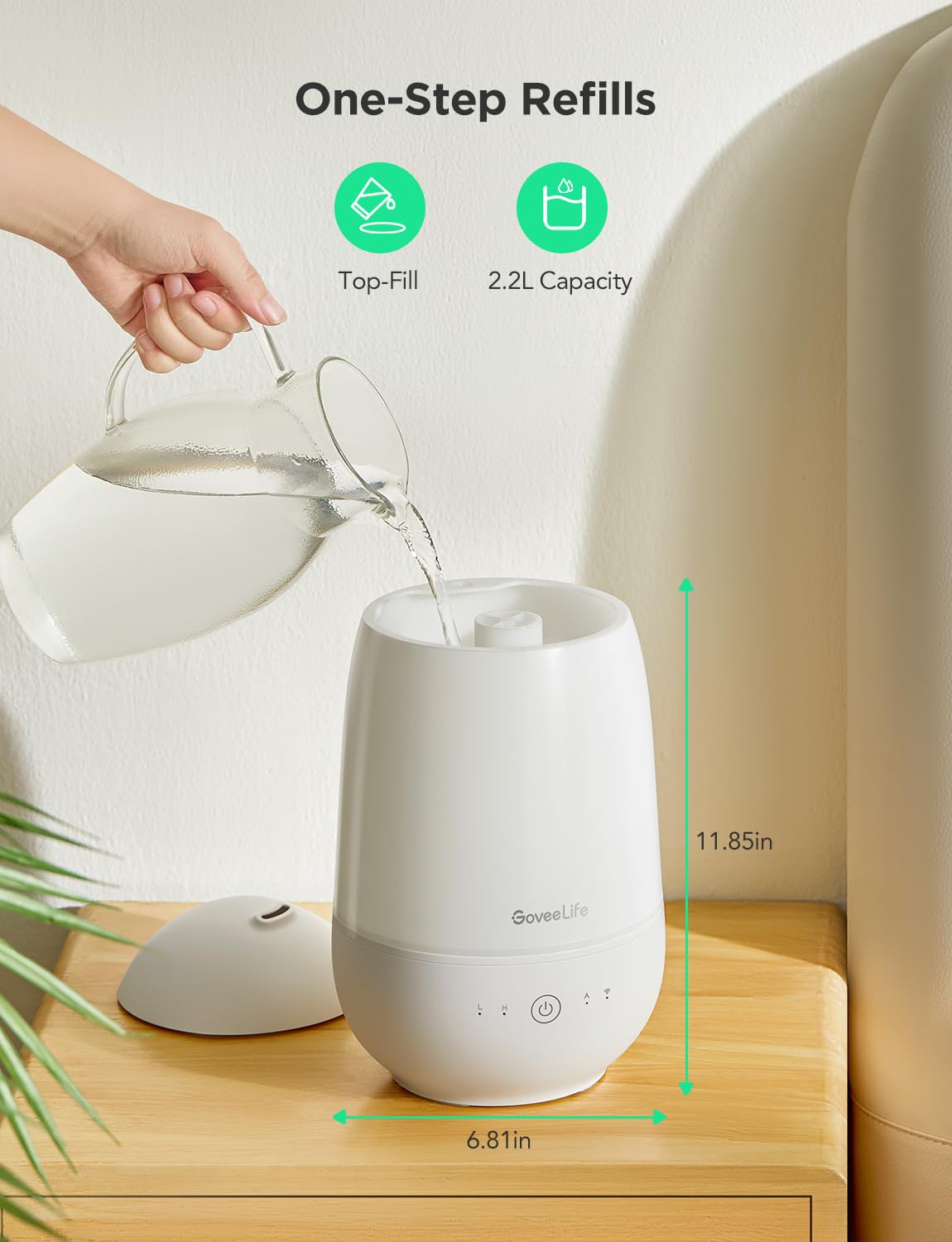 GoveeLife Smart Mini Humidifier for Baby Nursery, Top Fill Cool Mist Humidifier with Scent Diffuser & Nightlight, Built-in Sensor, Works with Alexa, Ultrasonic Humidifiers for Home, Bedroom and Plants