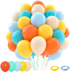 pastel balloons, 50pcs yellow orange blue nude balloons for rainbow birthday decorations, here come the son baby shower decor, wedding, bridal shower, anniversary party supplies